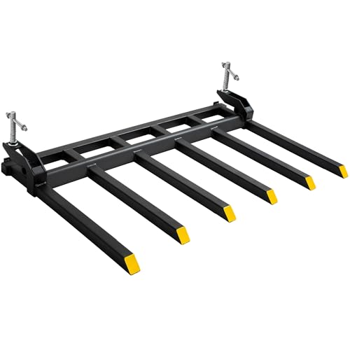 YITAMOTOR 4000lbs Clamp on Debris Forks Fits 60'' Tractor Bucket Loader | Heavy Duty Steel, Quick Attach Design, Fits Most Skid Steer Tractors Loader, Widely Used, 6 Fork Tines - size: 6 Debris Forks