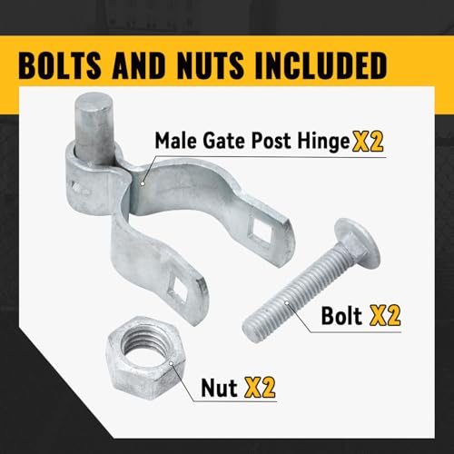 VIVIDA 2-7/8" Chain Link Fence Gate Hinge, Male Gate Post Hinge, 2 PCS | Chain Link Fence Hardware, Galvanized Steel, For 2-7/8" OD Post, Bolts & Nuts Included - size: 2-7/8" (2 PCS)