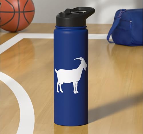 White Goat Silhouette Farm Animal For Kids Playful Barnyard Stainless Steel Insulated Water Bottle - color: Royal Blue