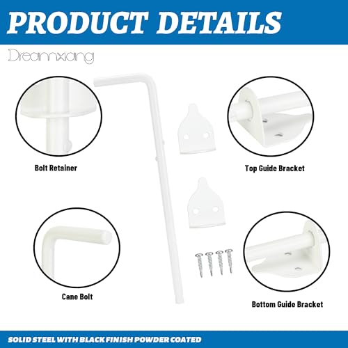 12" Heavy Duty Cane Bolt Gate Drop Rod Fence Hardware Ground Latch Stopper | for Wood/PVC/Vinyl/Metal Fences Gates, Double Doors, White Solid Steel -2 Pack - size: 12 Inch