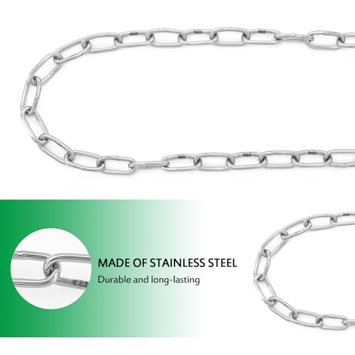 2 Set 5 Ft Hanging Chain Spring Hooks with 4 Signs for Chicken Coop Feeders | 304 Stainless Steel, Anti-Rust & Adjustable, Holds Up To 13 Lbs for Chicken Coop Feeders, Plant Hooks Indoor & Outdoor Use - size: 2 PCS 5 FT