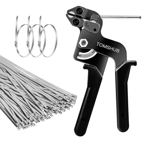 Metal Zip Tie Tool Kit, 100pcs 11.8 Inch Stainless Steel Zip Ties | Heavy Duty Self-locking Cable Tie Gun Kit for Fastening and Cutting Fence Exhaust Pipe Outdoor - color: Silver,black