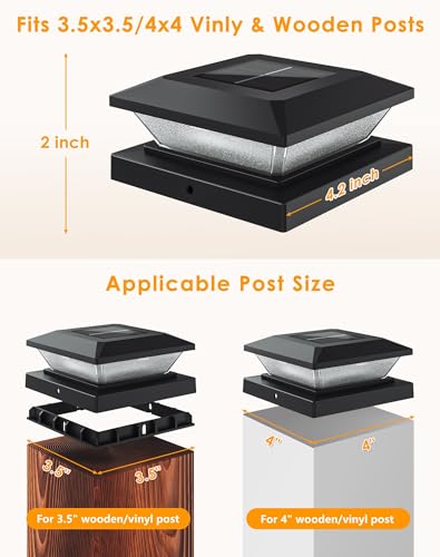 4x4 Solar Post Cap Lights - 12 Pack Fence Deck Post Solar Powered Lights | 3.5x3.5 4x4 Outdoor Postcap Light for Wood/Vinyl Posts, LED Waterproof Patio Porch Posts Lighting, 3 Lighting Modes, Black - size: 12 Pack
