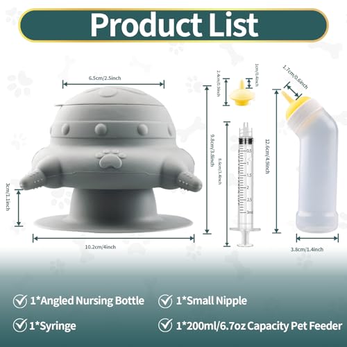 Pet Nursing Kit, Puppy Milk Feeder Bottle, Silicone Feeding Nipple for All Breed of Puppy, Kittens and Other Animals (Grey) - color: Grey