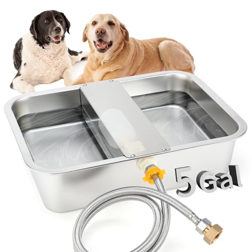 BWOGUE 5 Gal Automatic Dog Water Dispenser, Stainless Steel Bowl for Dogs | Automatic Dog Water Bowl Dispenser, Self-Filling Bowl, Float Valve Control, Outdoor Use, Large Dogs, Cats, Chickens - size: 5 Gal