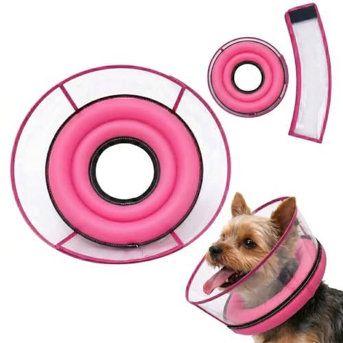 2-in-1 Soft Inflatable Dog Cone Collar Alternative,Dog Collar After Surgery | Dog Cone Collar With Enhanced Anti-Licking Guard Shield,Adjustable Recovery Cones for Medium Small Dogs and Cats,Pink,M+ - color: Pink, size: M(Neck Girth:7"-12")