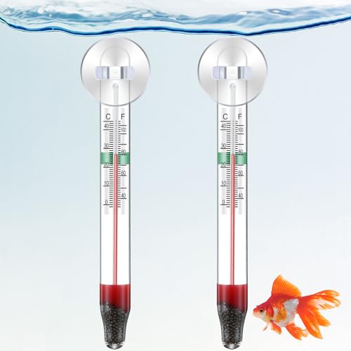 Dreyoo 2 Pack Floating Aquarium Thermometers, 0-43°C/32-110°F | with Suction Cup, Glass Material, Mercury Free Large Standing Thermometer for Freshwater and Saltwater Fish