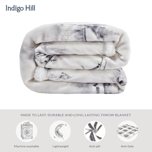 Paseo Road Indigo Hill by HiEnd Accents Ski Toile 54x68 Throw Blanket | Snow Mountain, Pine Tree, Ski Season Print, Cabin Lodge-Style Fleece Blanket for the Couch, Sofa, Bed, or Camping - color: Ski Toile