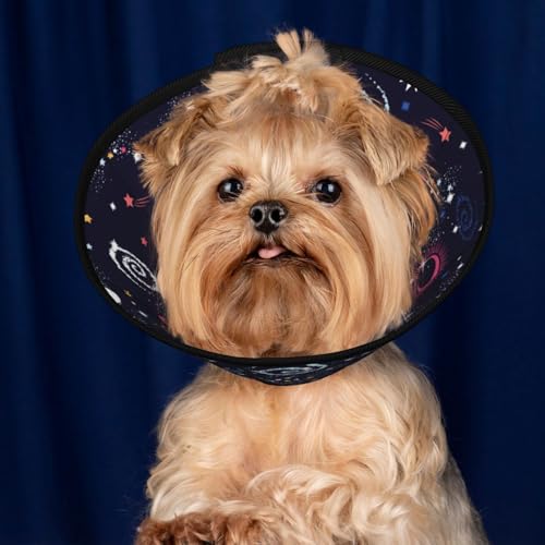 Space Milky Way Galaxy cat Cone Collar Adjustable Elizabethan Circle Kitten Dog Stop Licking Scratch After Surgery Protective Neck Cover - color: Space Milky Way Galaxy, size: Large