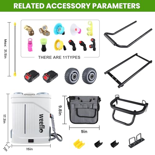 Battery Powered Backpack Sprayer,4 Gallon Electric Sprayer with Wheeled Cart, 100 PSI High Pressure, 2X 21V Rechargeable Batteries,Garden Sprayer for Outdoor Cleaning & Washing