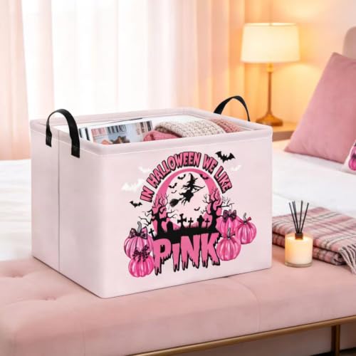 Pink Spooky Cute Witch Halloween Basket with Pumpkin Prints, Trick or Treat Storage basket for Gifts and Party Stuffers(Black Pink Halloween) - color: Black Pink Halloween