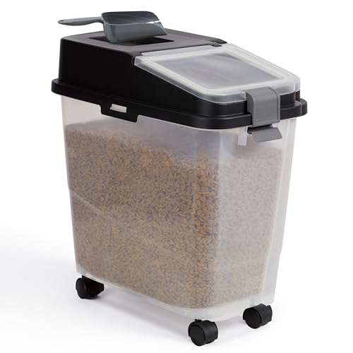 Mighty Tuff Airtight Dog Food Storage Container, Up to 36 lbs, with Portion Scoop – BPA Free Airtight Pet Food Bin on Wheels