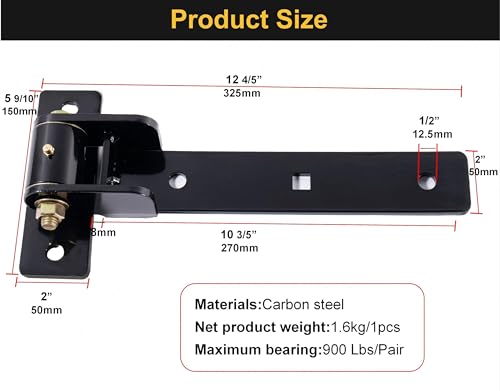 13" Heavy Duty Strap Gate Hinges,900LBS Load Capacity,Thickened Solid Steel | 2Pcs Built-in Ball Bearing T Hinge for Smooth Swing,Bolt or Weld-On Wooden/Metal Gate,Garden Fence Shed Barn Gate(Patent) - size: Large-L