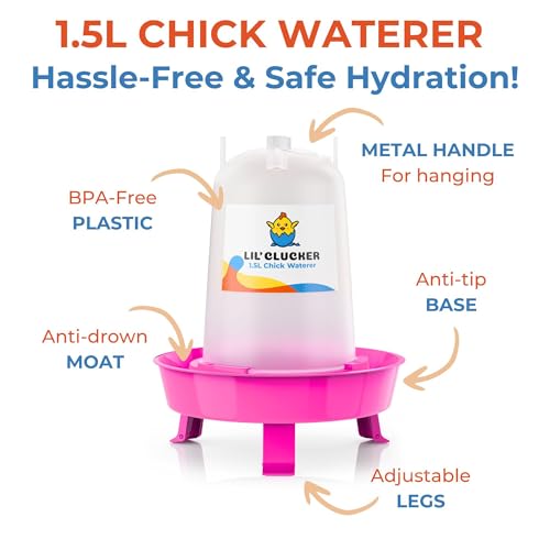 Lil'Clucker 1L Chick Feeder, 1.5L Chicken Waterer - No Leakage Chick Feeder and Waterer Kit, Durable Chicken Water Feeder, Chicken Feeder and Waterer Set, Poultry Waterer (Pink) - color: Pink