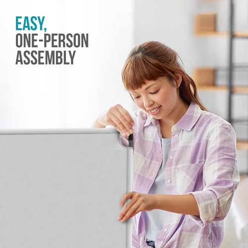 Steel-AID 50-inch Rolling Privacy Room Divider - Freestanding Office Wall Partition with Non See-Through Blackout Screen - Sturdy & Durable Iron Frame - Rolling Wheels - Black, White, Gray & Blue - color: White
