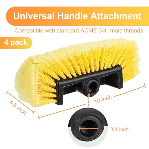 Vesici Car Wash Brush Head with Soft Detailing Bristle Flow Thru Car Cleaning Brush Exterior Car Wash Equipment for Auto Truck RV Boat Camper Washing, 10 Inch(Yellow,4 Pcs) - color: Yellow