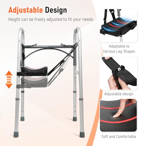 Knee Sling Attachment for Walker with Support Pads | 4.0 Adjustable Safety Lift Leg Comfort - Ergonomically Designed Foot Injuries Fits Almost All Walkers 300 LBS Weight Capacity