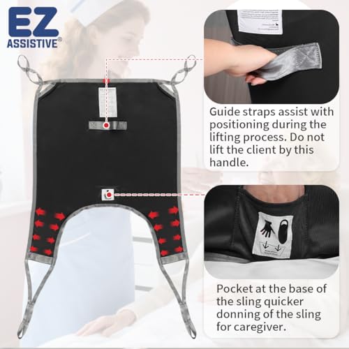 EZ Assistive Patient Lift Divided Leg Sling with Lower Back, Lift Sling for Transfer and Positioning and Lifting, 500lb Weight Capacity (Large-Black) - size: Large-Black