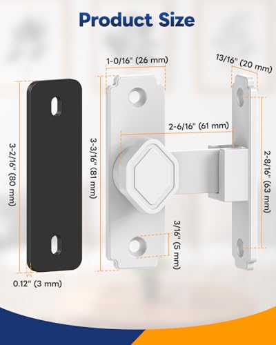 Pocket Door Lock, 90 Degree Latch, Barn Door Hardware White 2PCS | Solid Aluminum Alloy, 3MM Spacer, 360° Rotation, Sliding Screen Door Lock, Cabinet, Bathroom, Garden Gate, Shed, Bedroom - color: White-2 Pcs
