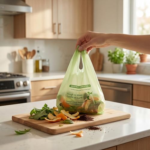 1.6 Gallon Compostable Food Scrap Bags with Handles, 55 Count | 6 liter small compost bags with handles for countertop kitchen food scraps. 55 count for everyday kitchen compost collection - color: 1.6Gal 55Pcs