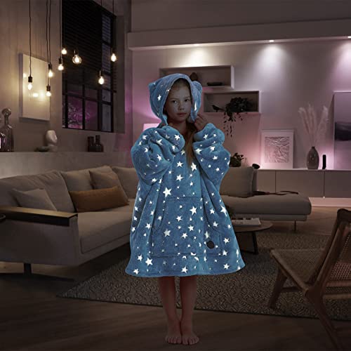 THREE POODLE Wearable Blanket Hoodie for Kids, Oversized Sherpa Sweatshirt Blanket with Giant Hood, Warm Cozy Hooded Blanket, Cute Gifts for Kids Girls Boys - color: Luminous Star, size: Kids