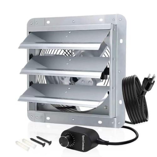 Louvered Exhaust Fan, 10 inch Wall Mount Shutter Fans w/Speed Controller,844 CFM,Chicken Coops Vent Fan for Greenhouse, Gable, Barn, Garage, Shed Ventilation Fan - color: With Speed Control, size: 10 inch