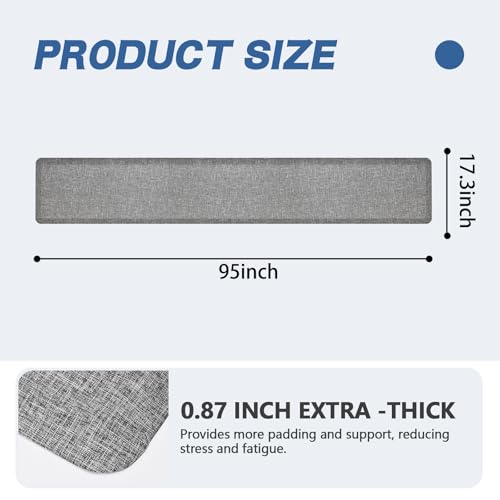 Anti Slip 7/8 inchs Anti Fatigue Kitchen Floor Mat, Ergonomic Comfort Standing Mat, Waterproof Kitchen Runner for Home, Kitchen, Office, Laundry, Garage (Light Gray, 17.3" x 95" -0.87") - size: 95"L x 17"W x 0.9"Th