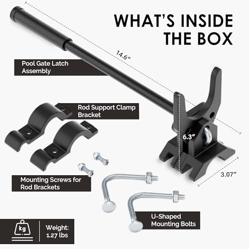 Pool Gate Latch, Chain Link Fence Gate Latch, Fits 1-3/8" x 1-7/8" | Measure your gate before ordering. ONLY Fits 1-3/8" gate frame × 1-7/8" gate post.