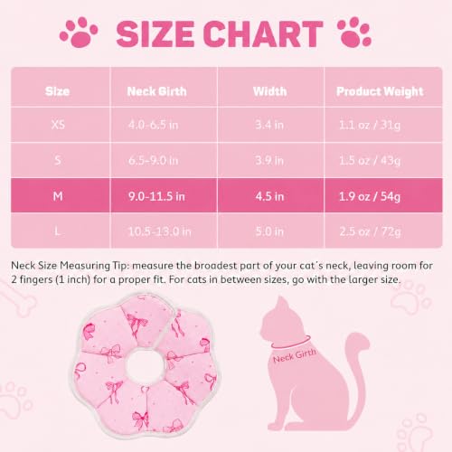 Avont Cat Cone M Adjustable Soft E-Collar, Bow | M fits 9.0-11.5" necks, Depth 4.5", breathable & soft, prevents licking Water-resistant & easy clean - color: Bow, size: M(Neck:9.0"-11.5")
