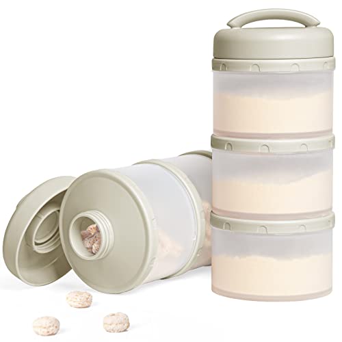 Termichy Stackable Formula Dispenser Portable: Milk Powder Container to go | Separated Compartments Premeasure Storage - Mess-Free Funnel Spout for No-Spill Pouring - for Home or Travel Use - color: Warm Grey