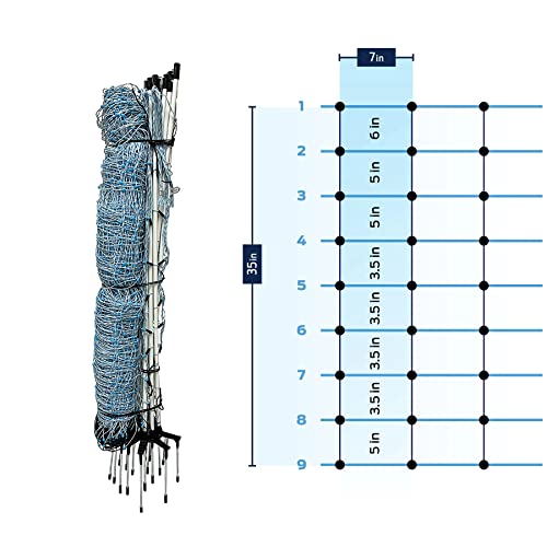 35"x164' Electric Netting All-in-One Solar Kit for Goats, Sheep, Gardens, Beehives, Dogs, and More for Backyards, Homesteads, Farms and Ranches