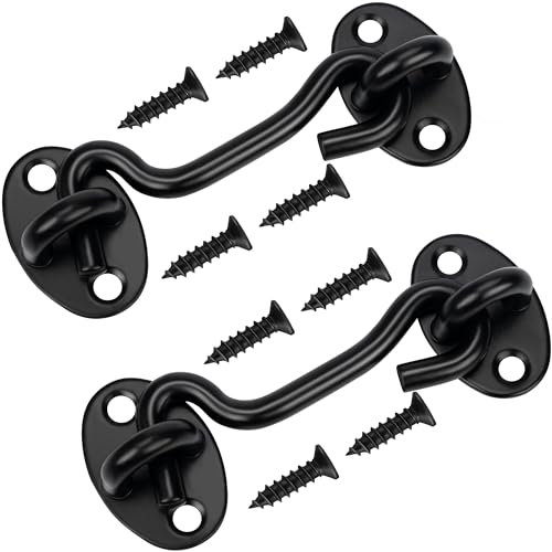 2Pack 4" Hook and Eye Gate Door Latch w/Strong Sturdy Screws Black | Solid Thicken Screws Hardware Barn Door Lock for Sliding Door Cabinets Closets Fences Sheds Screen Doors Bathroom Bedroom - color: Black, size: 4 Inch