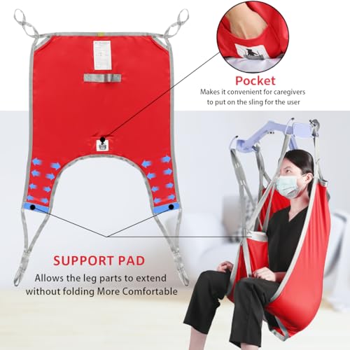 EZ Assistive Patient Lift Divided Leg Sling with Lower Back, Patient Lift Sling for Transfer and Positioning and Lifting, 500lb Weight Capacity - color: Red, size: Medium-Pack of 1 pc