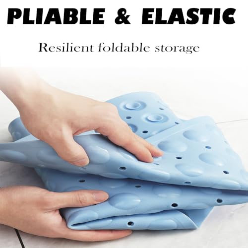 Mrcrypos Corner Shower Mats 21 x 21 Inches for Inside Shower,Baby Blue | Bath Mat with Suction Cups and Drain Holes,Quick Dry Bathmat Machine Washable Shower Stall Mats for Bathroom - color: Baby Blue, size: 21" x 21" (Corner)