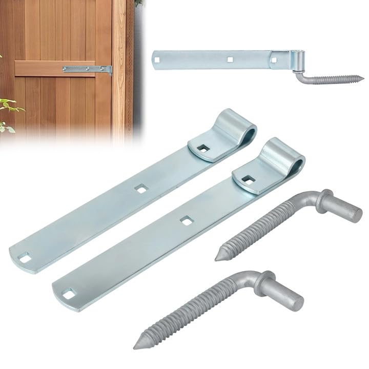 2 Packs 12'' Zinc Strap Hinge for Gates, Heavy Duty Gate Strap Hinge Zinc Plated with L-Screw (M16 × 101mm) for Barns Tool Sheds and Other Swing Doors, Galvanized (2) - style: L-shape-2pcs