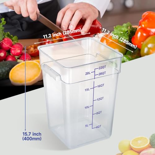4 Pack 22 Qt Square Polycarbonate Food Storage Containers with Lids | Clear BPA-free PC with lids, side handles, measurement scale and stackable design; for food prep, storage and freezer use. - color: 22Qt