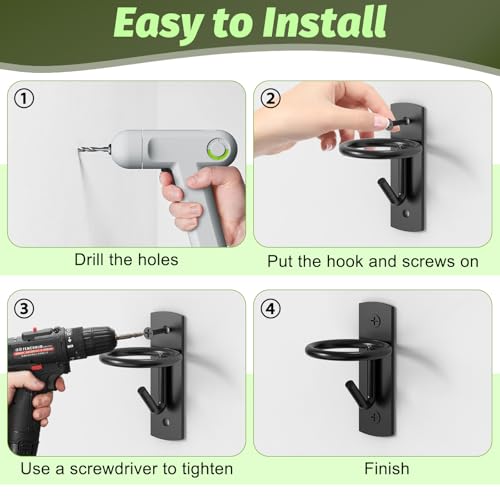 Black Metal Horse Stall Bucket Hanging Hooks | 6 Pack Wall Mount Feed & Water Bucket Holders With Mounting Screws, Farm Barn Equestrian Supplies