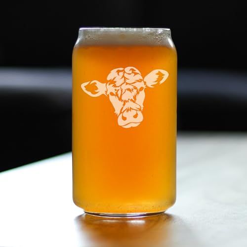 Custom Cow Face Personalized Can Shaped Pint Glass for Cow Gifts - 16 oz | Bevvee Customizable personalized cattle gift ideas for cow lovers, farmers and ranchers. - style: Custom