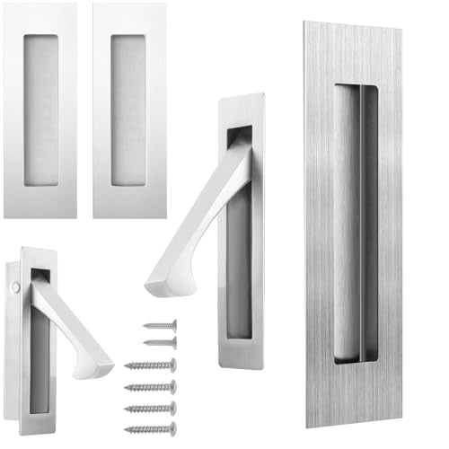 bealy Pocket Door Handles and Edge Pull Matte,304 Stainless Steel 6Inch Handles Hardware Latch,Modern Recessed Finger Flush Pulls for Closet,Sliding,Barn Door, Brushed Nickel - color: Brushed Nickel, size: 1 Set（2 Recessed Pull Handle +1 Edge Handles）