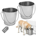 Flat Side Stainless Steel Bucket 9 Quart Hanging Feeding Utility Pail for XL Dog Goat Sheep Horse Livestock, Fits Kennel Cage Farm, Heavy Duty Food & Water Feeder, 2.25Gallon Silver 2Pack - size: 9 Quart (Pack of 2)
