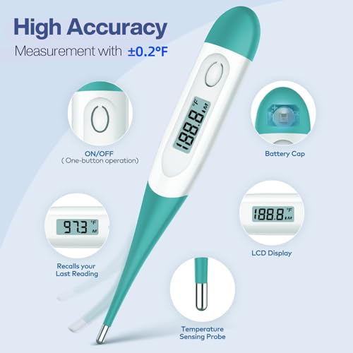 Boncare Digital Thermometer for Adults, Kids & Babies, Clear Blue | Accurate & Safe Oral and Rectal Thermometer with 10-Second Reading and Fever Alarm - color: Clear Blue