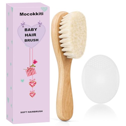Baby Hair Brush and White Cradle Cap Brush Set for Newborns and Toddlers, Wooden Baby Hair Brush Set with Soft Goat Bristle, Baby Hair Care Kit (2PCS) - color: White
