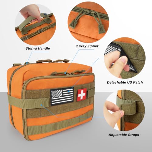 Jueachy Tactical Molle Pouch Large Admin Bag Utility Tool Pouches Molle Attachment EDC Pouches Expandable Molle Accessories Organizer Medical Pocket U.S.A Patch Included - color: Orange