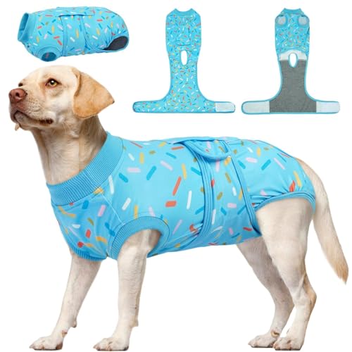 Kuoser Dog Surgery Suit, Female Dog Recovery Suit Doggie Onesie for Surgery | Comfy Recovery Suit for Dogs, Post-Op Onesie for Female & Male Dogs, Soft Protective Wear - color: A-BlueRibbon, size: XXL (Back:24.8-29.5'', Weight:70+ LB)