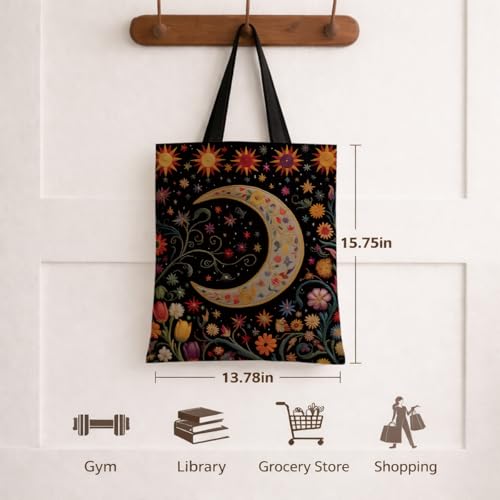 Vintage Floral Canvas Tote Bag, Aesthetic Botanical Reusable Grocery Bags for Women, Elegant Floral Lover Gift Tote - color: Color21