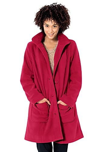 Woman Within Plus Size Hooded A-Line Fleece Coat - color: Classic Red, size: 16