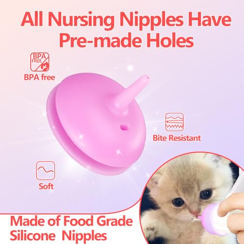 Pet Feeding Bottle,3 Pack Wide Mouth Angled Nursing Bottle, 3 Sizes Nipples with Ventilation Valve Resistant Tearing Perfect for Puppies, Kittens, Small Wildlife(Pink) - color: pink
