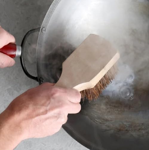 Soro Essentials- 8” Wok Pot Brush with Palmyra Bristles and Wooden Handle- Wok Brush Kitchen Cleaning Brush Pot Scraper Scrubber Pan Brush Great for Cleaning Skillet Grill