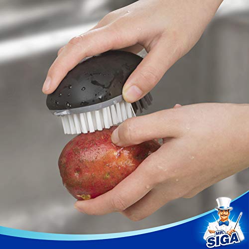 MR.SIGA Fruit and Vegetable Cleaning Brush with Non Slip Comfortable Grip | Potato scrubber brush, non slip fruit scrub brush - color: Black