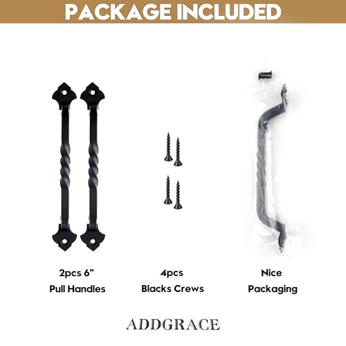 AddGrace 2 Pack Gate Handles for Wooden Gates with Screws 160mm/6 Black | Durable Solid Steel, Matte Coating, Barn Door Handles, for Garden Gate Shed Wooden Fences, Closet, Wardrobes, Drawer, Rustic - color: Black